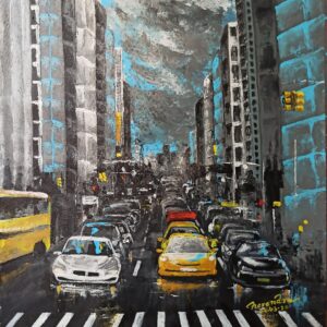 City Street Painting | Urban Traffic Acrylic Canvas Art Size: 24″X18″, Medium: Acrylic on Canvas, Frame Type: Unframed