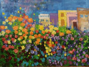Original Abstract Flower Painting – Flower Hedge Art