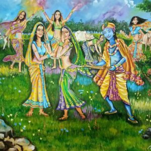 Original Painting - Radha Krishna playing Holi in Vrindavan