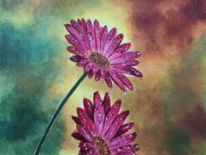 Original Painting - Flower and dew - Red Flower
