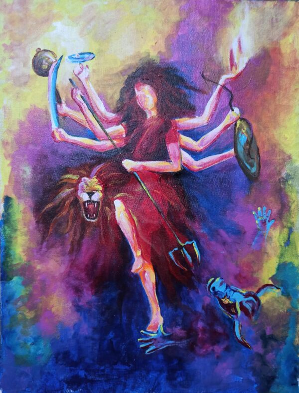 Original Handmade Painting: Goddess Durga in Abstract