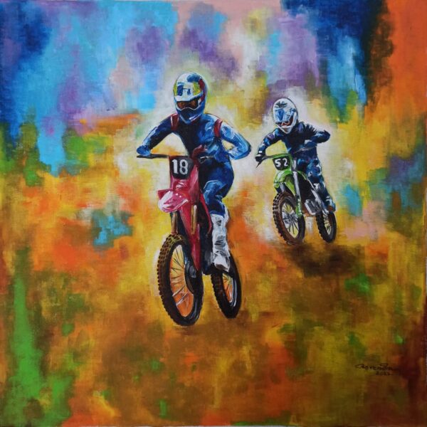 Canvas Print of Original Painting: Dirt Biking