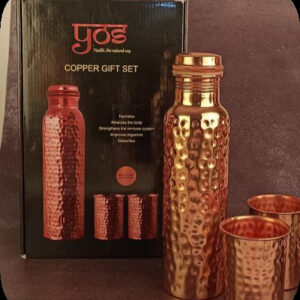 Hammered Copper Bottle & Glass Gift Set
