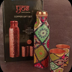 Meena Print Copper Bottle & Glass Gift Set