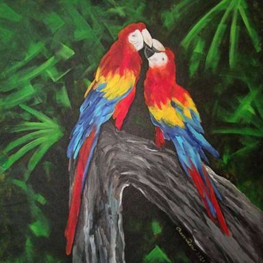 Original Parrot Painting: Vastu Love Birds Painting Acrylic